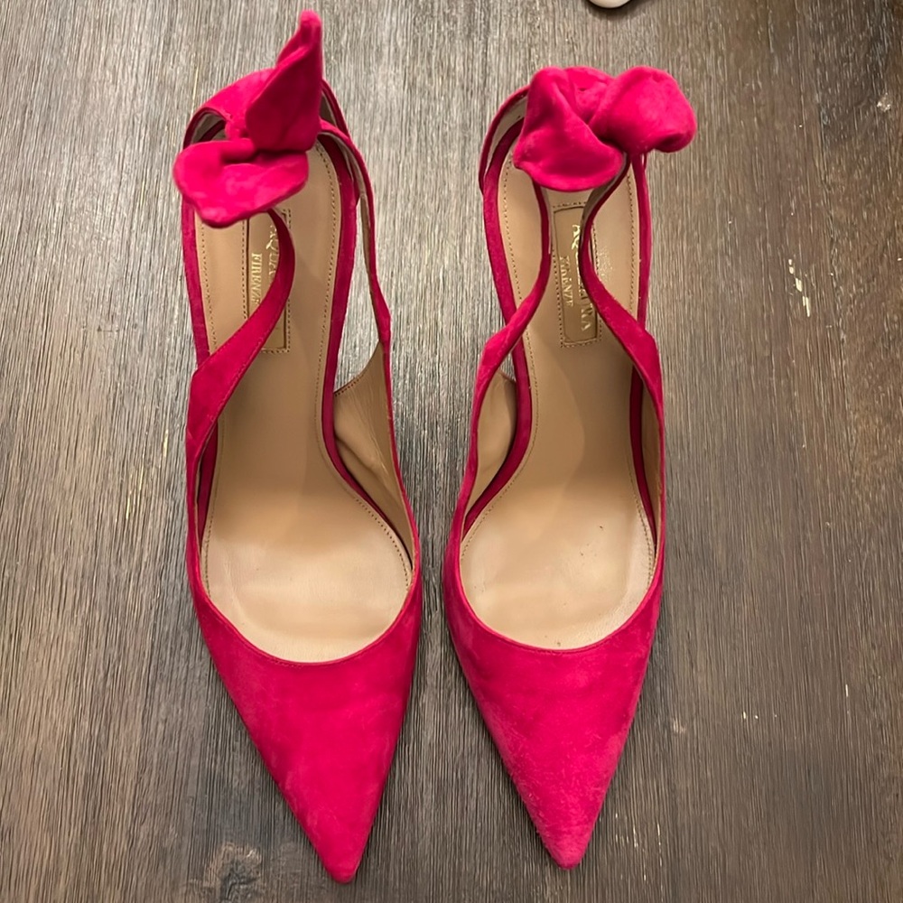 Aquazzura Deneuve Bow Tie Suede Pumps in Cabaret Pink Size 10.5